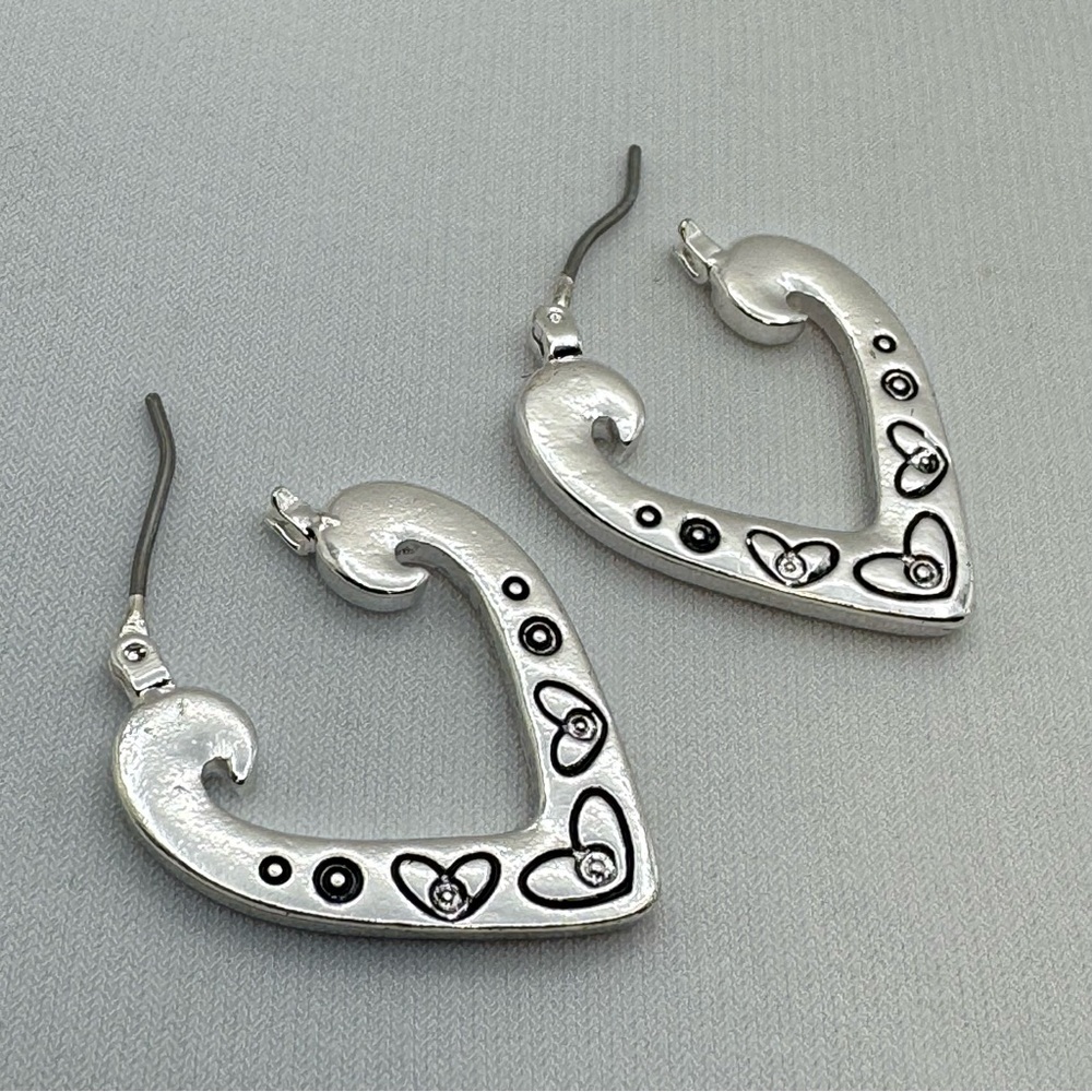 Silver Tone Open Heart Hoop Earrings Love Engraved Dangle NWT